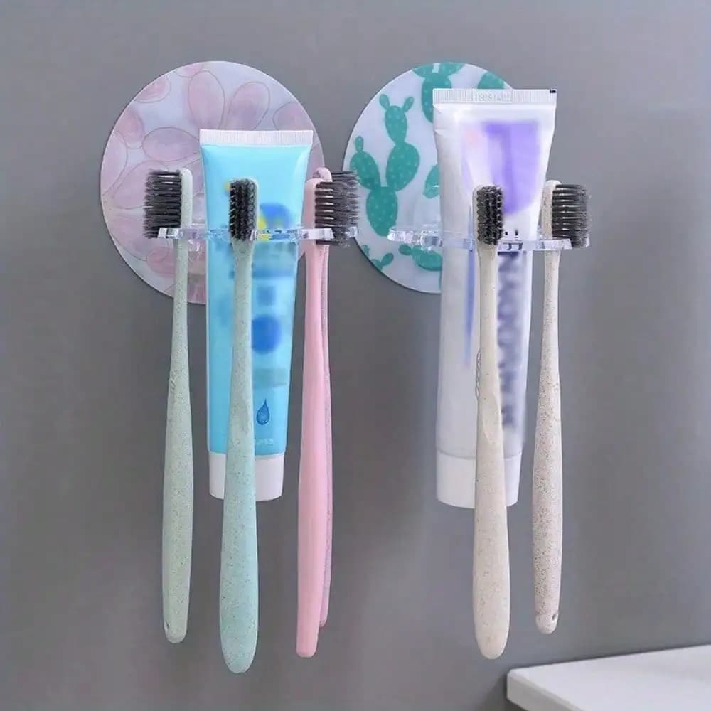 Home Essential Set da 2 Portaspazzolini da Parete Senza Foratura, Porta Rasoio Multifunzione, Porta Dentifricio Bianco per Bagno, per Donna e Uomo, Regalo di Inaugurazione Casa