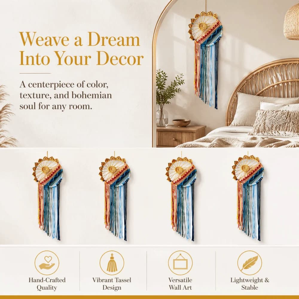 Decorative 100cm Macrame Wall Hanging Boho Style Tassel Wall Art Tapestry Woven Sun Dream Catcher Decor Home Decor