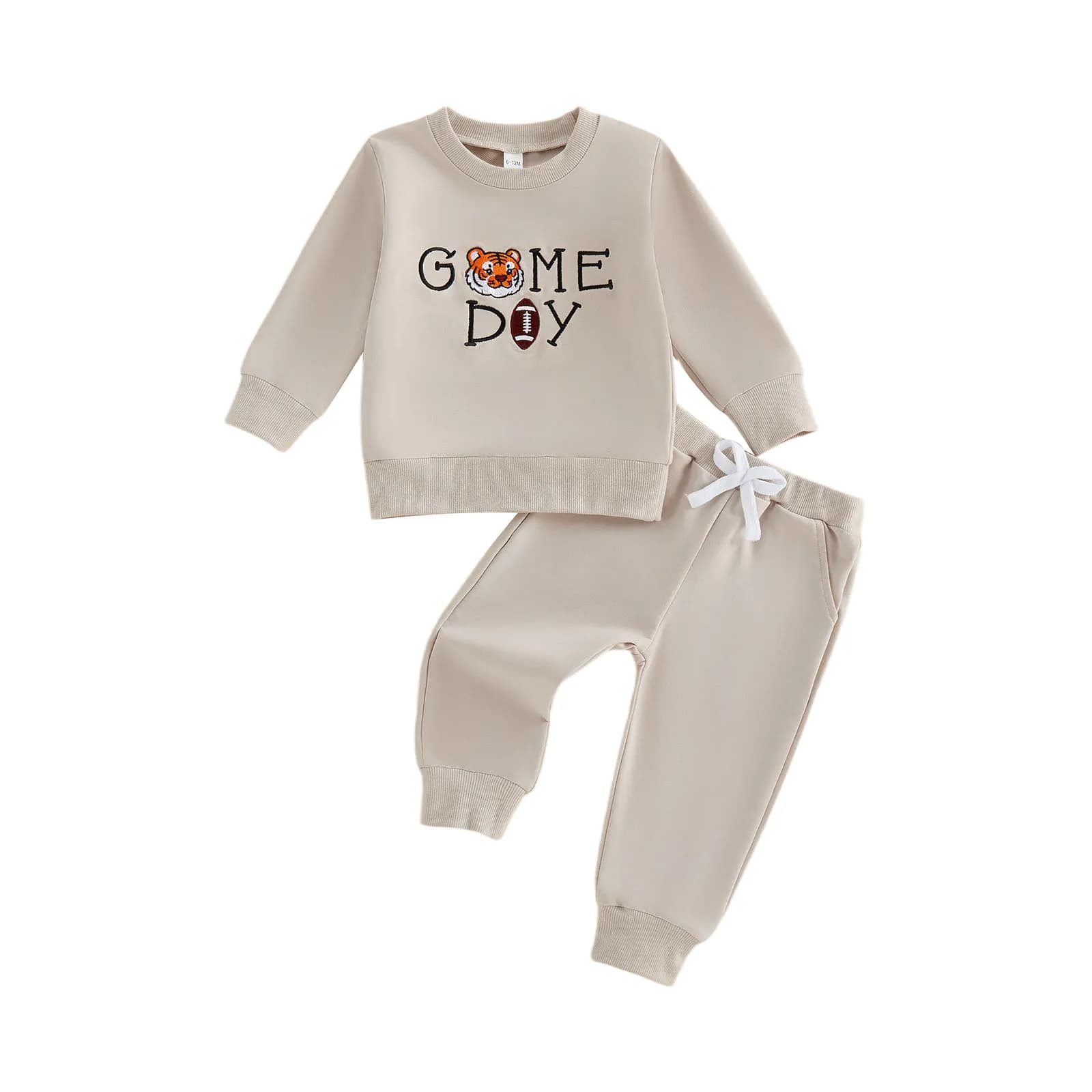 Completo Autunnale per Bambini con Ricamo Animale e Pallone da Calcio, Maglione a Maniche Lunghe con Collo Tondo e Pantaloni Elastici, Set 2 Pezzi