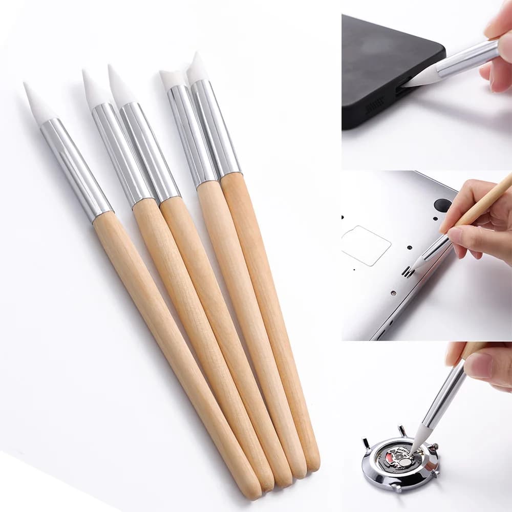 Set di 5 Spazzole per Pulizia Movimenti e Componenti Elettronici di Orologi, Strumenti di Riparazione con Punte in Gomma, Kit per Rimozione Sporco per Orologiai