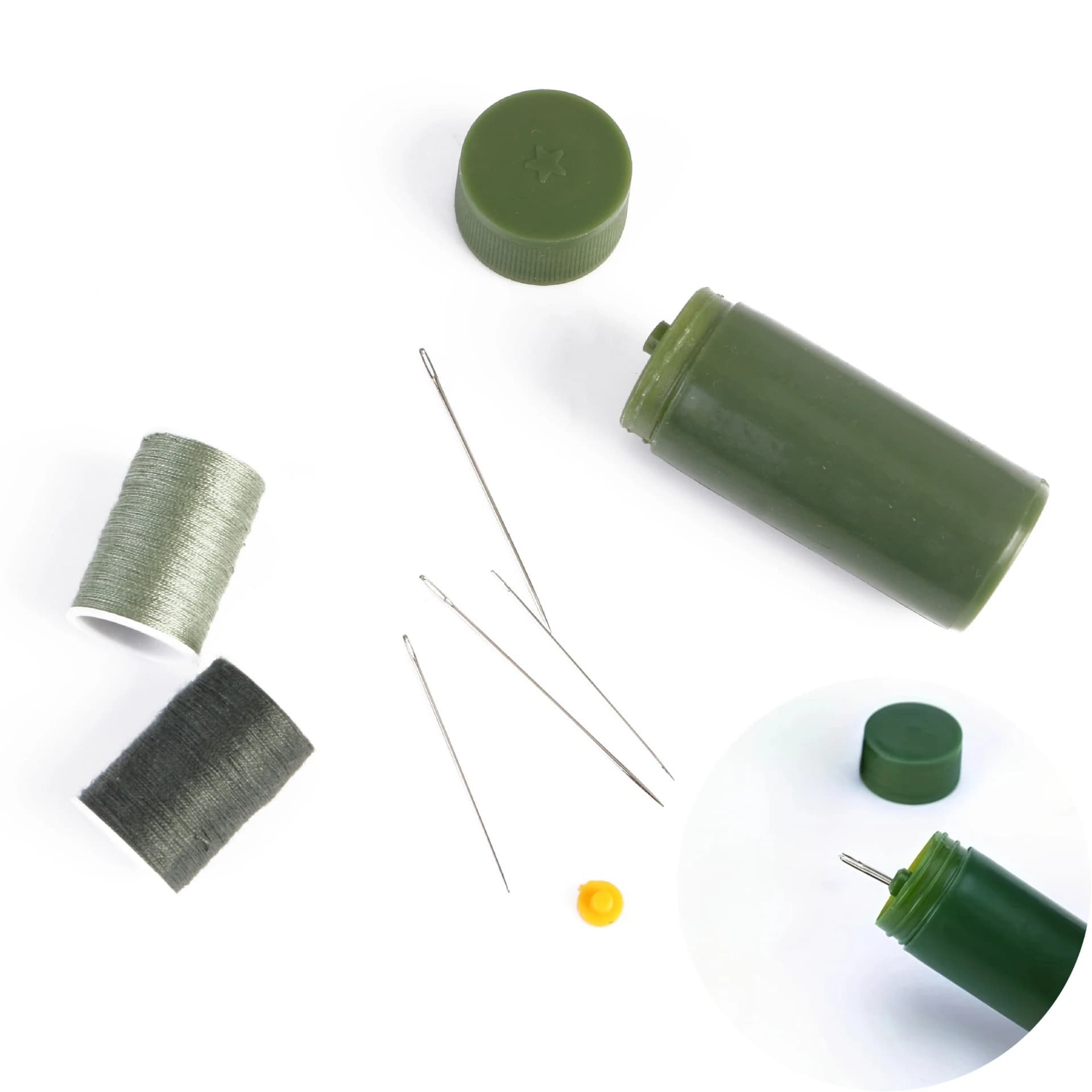 1 set Mini Needles Craft Sewing Box Green Portable Sewing Kit Sewing Kits Cylinder Case for Travel with Threads Punch Needle