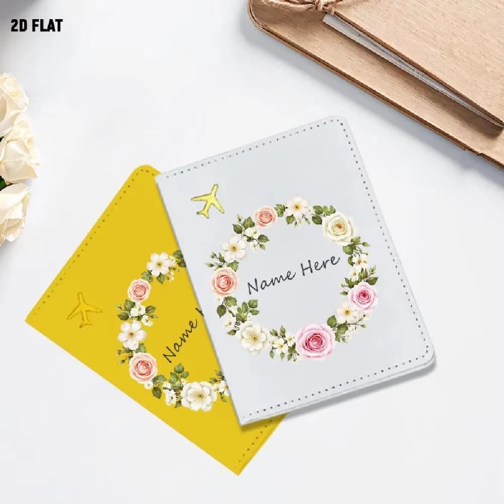 Personalized Floral Wreath Passport Wallet,ID Card Holder,Lovely Travel Gift for Women & Girls,Perfect for Honeymoon & Vacation
