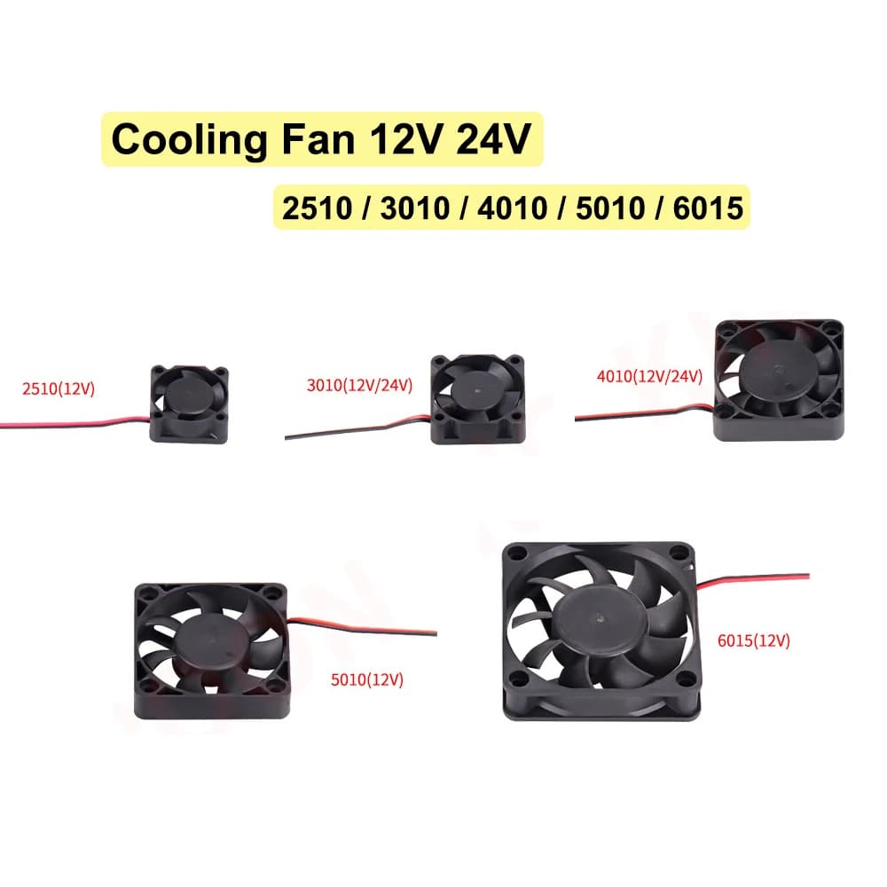 2 pezzi Ventola di raffreddamento 12V 24V 2510 3010 4010 5010 6015 Ventola di raffreddamento Parte radiatore Estrusore Ventola CPU del computer Ventole in plastica Stampante 3D