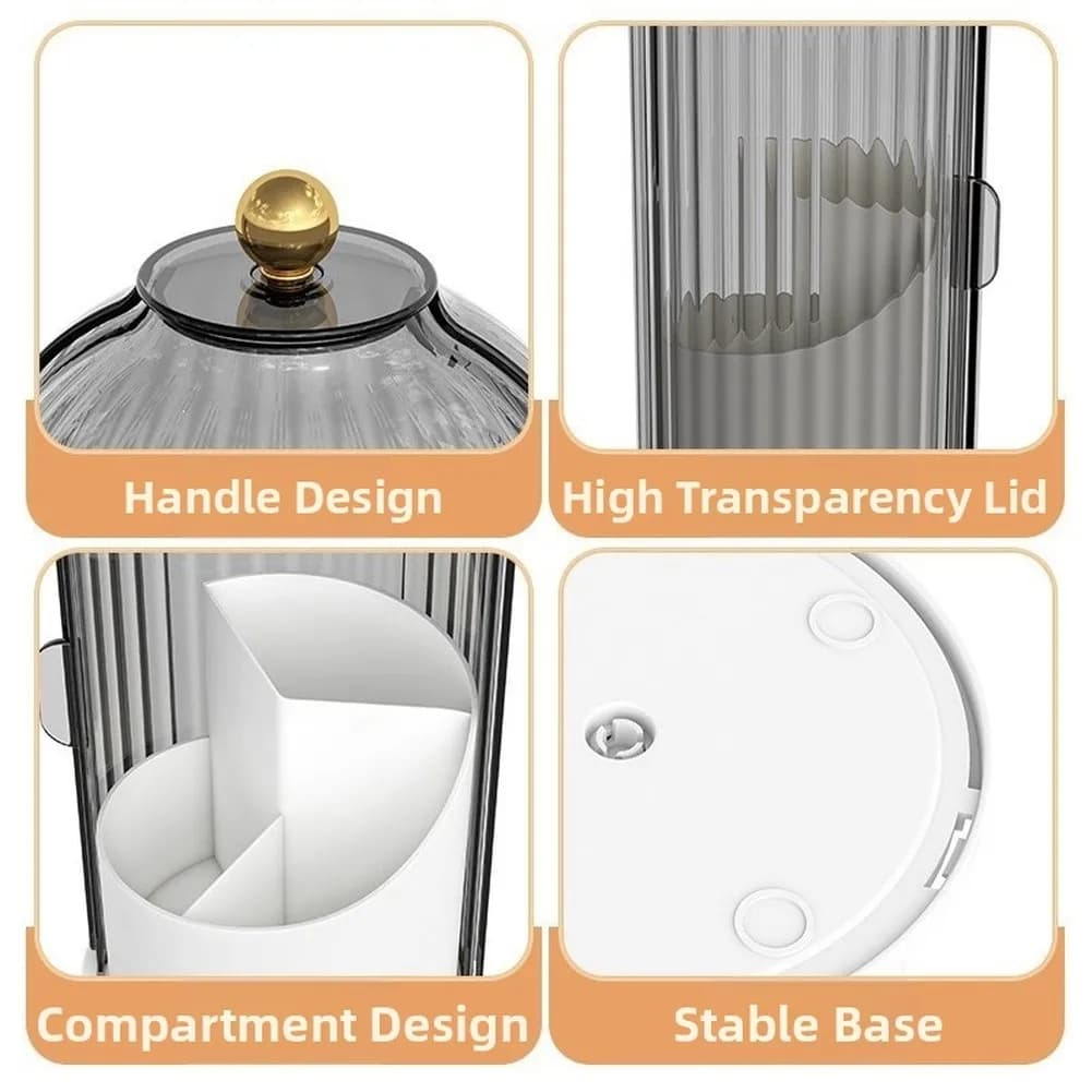White Rotating Toothbrush Holder with Sealed Cover 3 Compartment Design for Toothbrush Toothpaste and Makeup Brushes