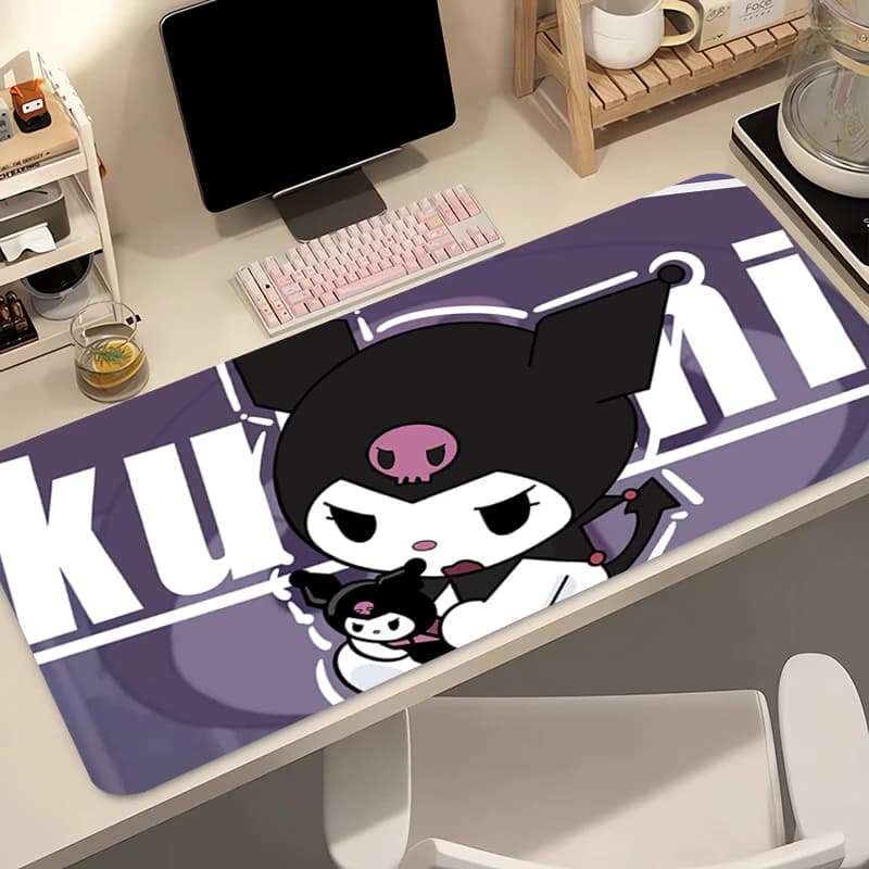 Edge White Kuromi mouse pad, large XXL, for PC, keyboard, desk, laptop, game accessories, cartoon style.