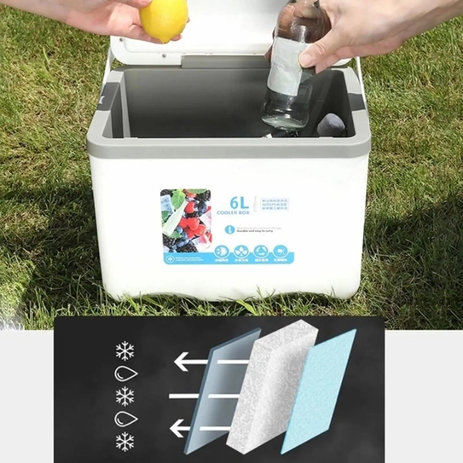 6L Insulated Portable Hard Cooler Box Eco Friendly Cold Storage Food Container for Travel Fishing Boating Trips