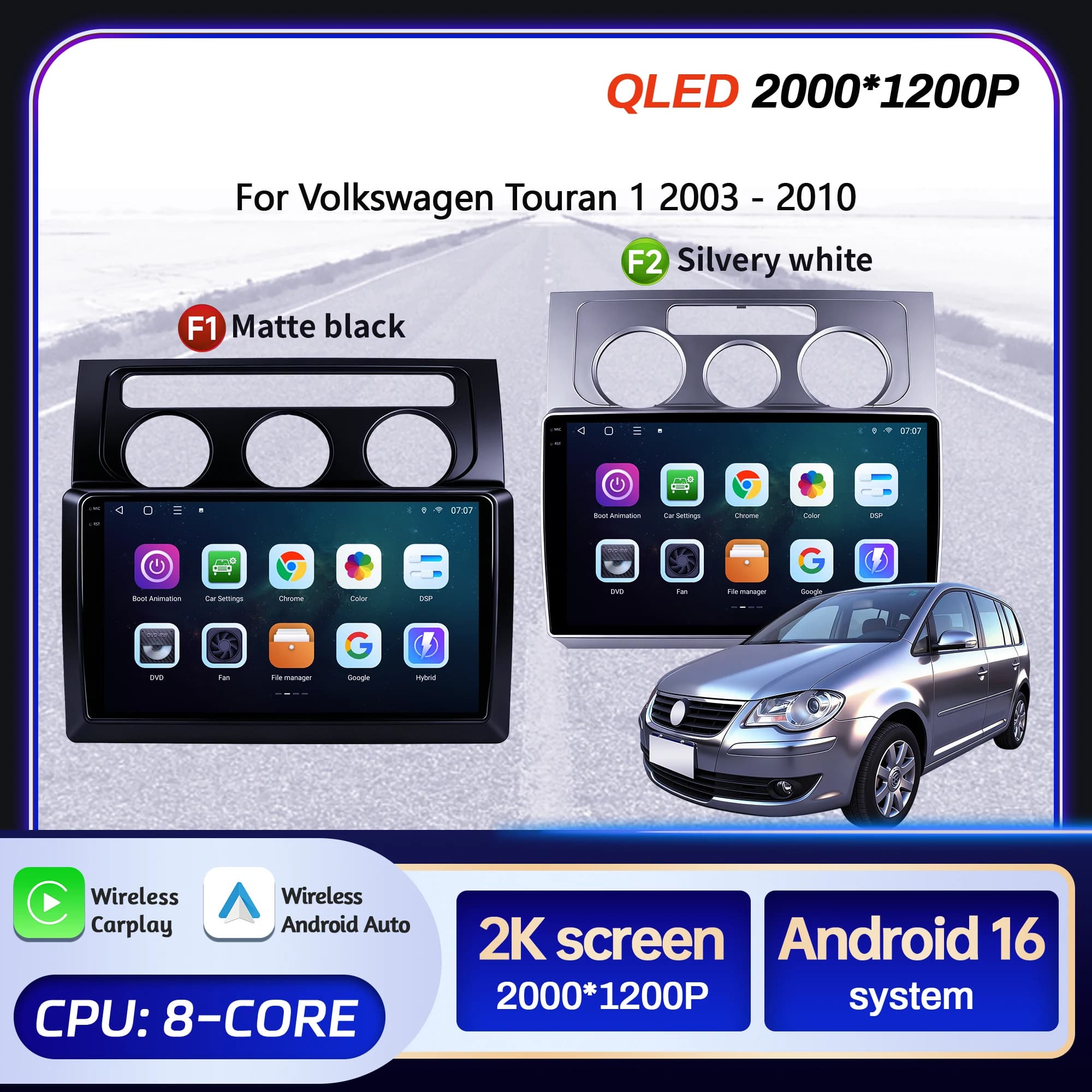 10" Car Radio For Volkswagen Touran 1 2003-2010 Android 16 Wireless BT Carplay Multimedia Navigation Touch 2K QLED Screen