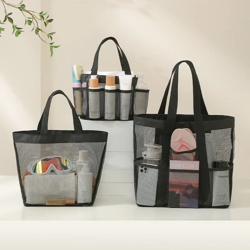 Beach Bag, Large Capacity Mesh Beach Bag, Shoulder Handbag, Toiletry Bag, Travel Hollow Mesh Storage Bag