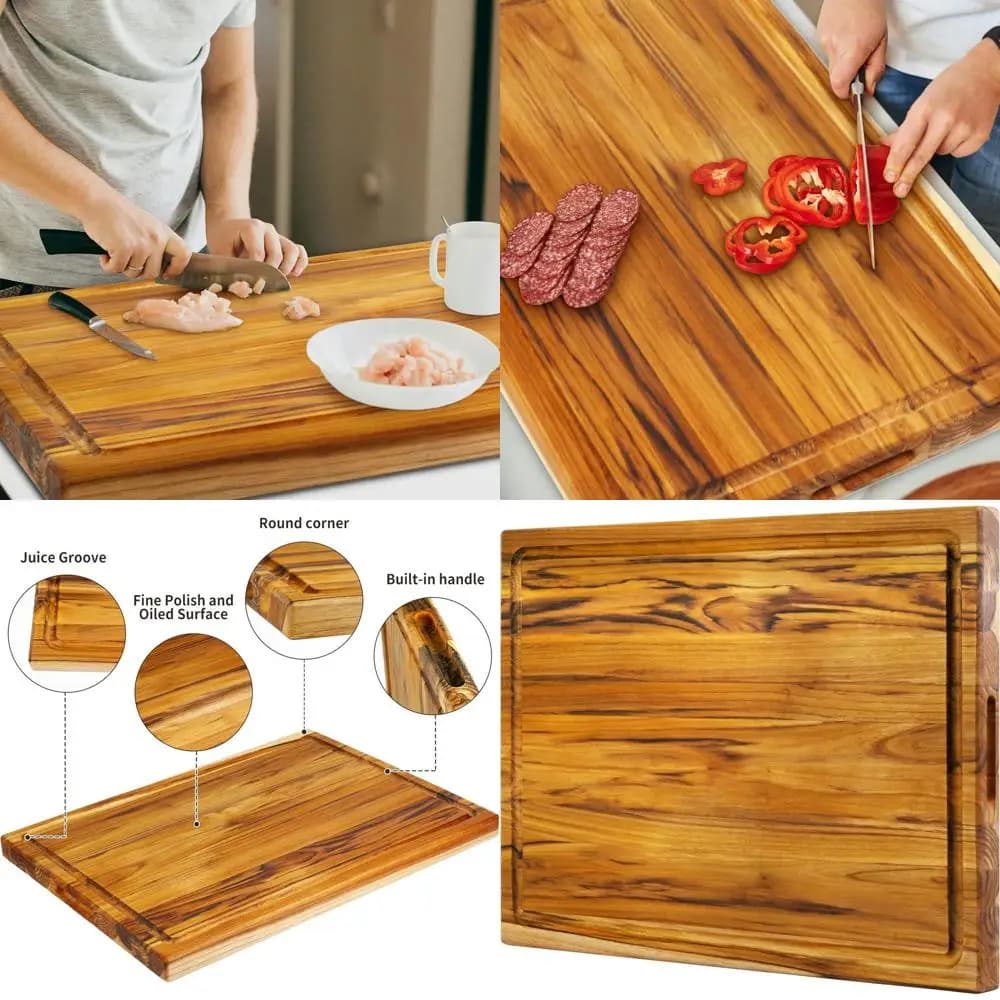 Extra large cutter in teak wood, robust kitchen surface for meat and vegetables, 24 x 18