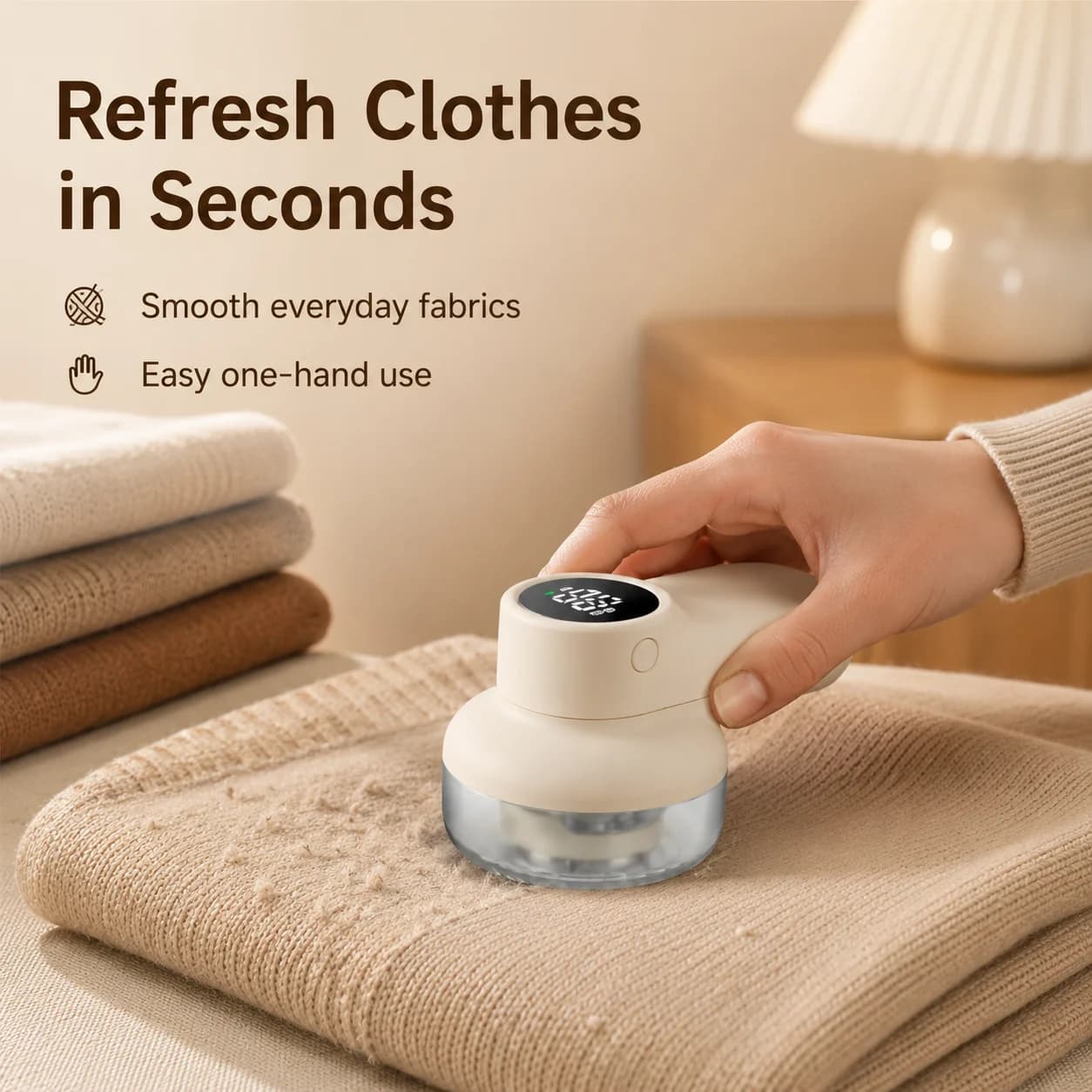 Portable Rechargeable Fabric Shaver Lint Remover with 6-Blade Head and Extra Replacement Blade, Digital Display, Type-C Charging, Handheld Clothes Defuzzer for Sweaters, Coats, Blankets, Sofas, Upholstery and Travel