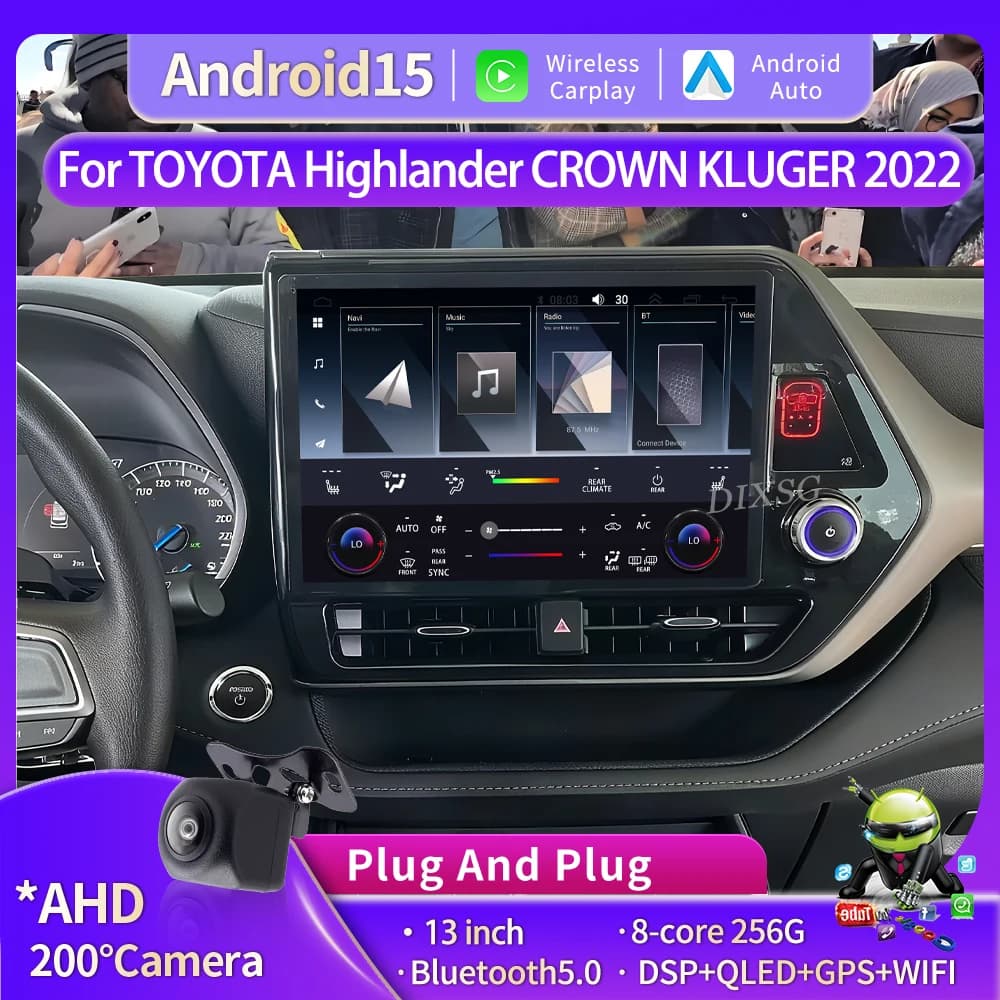 13" Android 15 Car Radio For TOYOTA Highlander CROWN KLUGER 2022 Multimedia Player GPS Navigation Wireless Carplay BT Head Unit