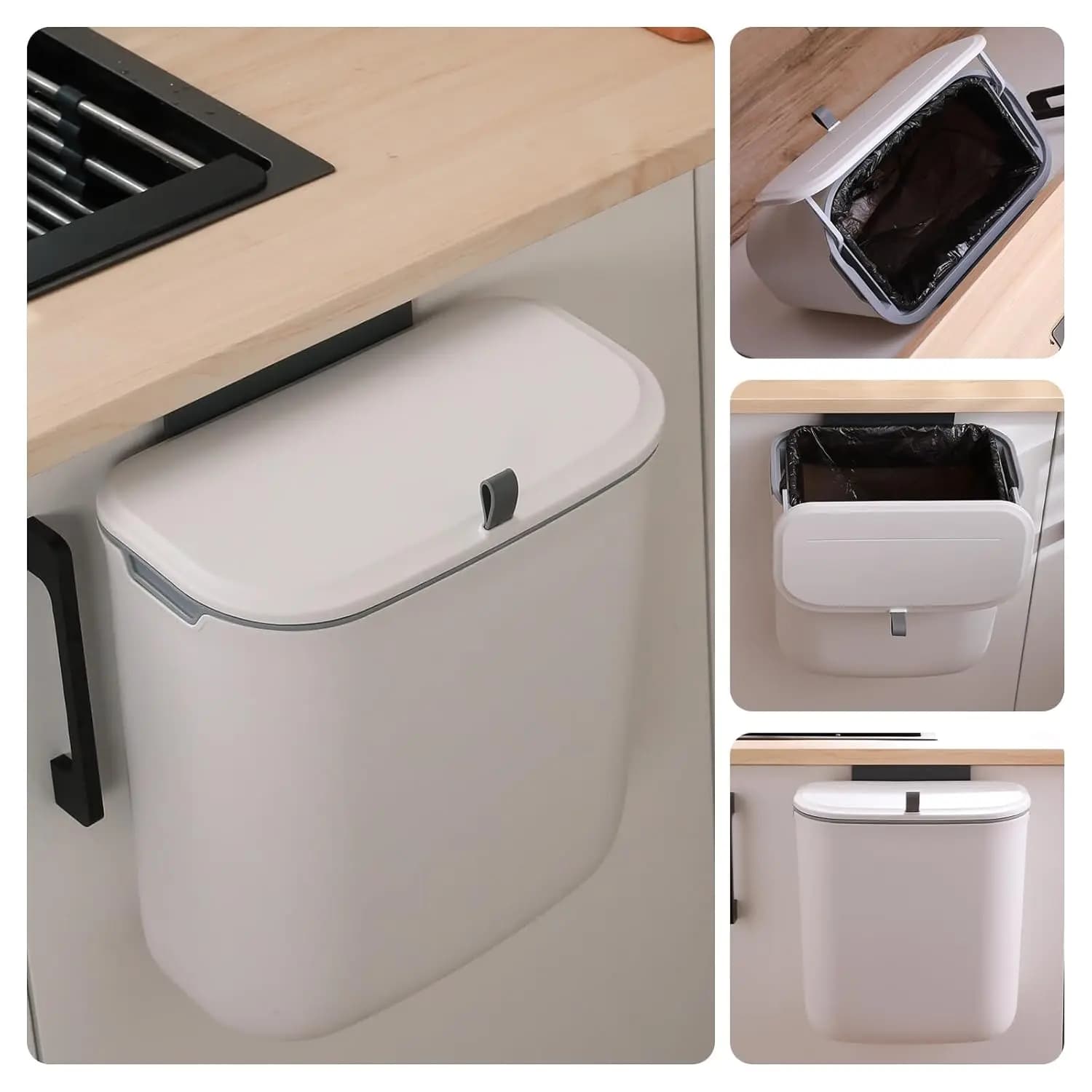 Cestino per compost da cucina, piccolo pattumiera sospesa con coperchio sotto il lavello, doppia installazione, triplo guarnizione, inodore, cucina, bagno, ufficio