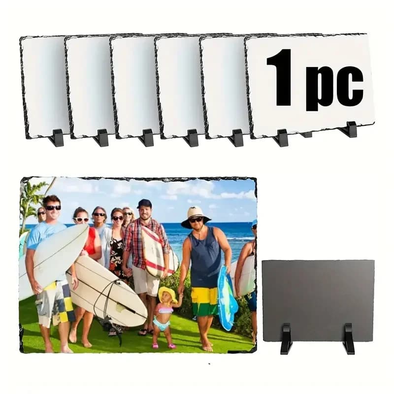 Cornice per foto a trasferimento di calore rettangolare vuota in ardesia a sublimazione personalizzata da 1 pezzo con espositore e nastro termico per progetti fai da te