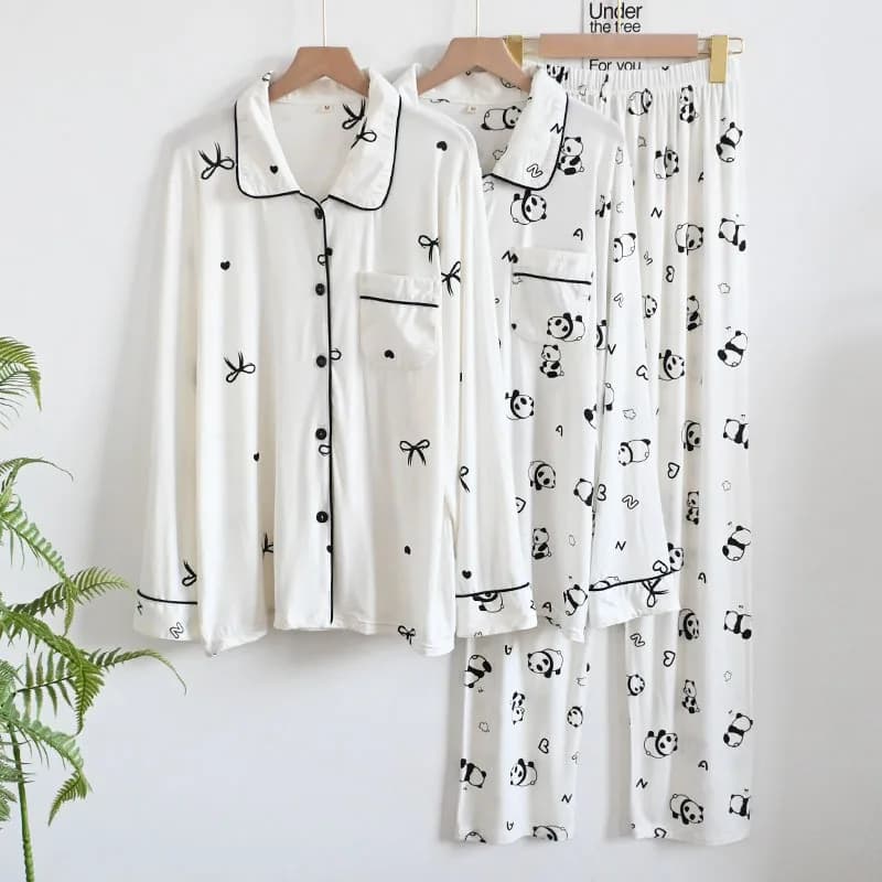2025 Primavera/Estate Nuovo Pigiama da Donna Set Colletto Modale Manica Lunga Pantaloni Lunghi Due Pezzi Vestiti per La Casa Carini e Freschi