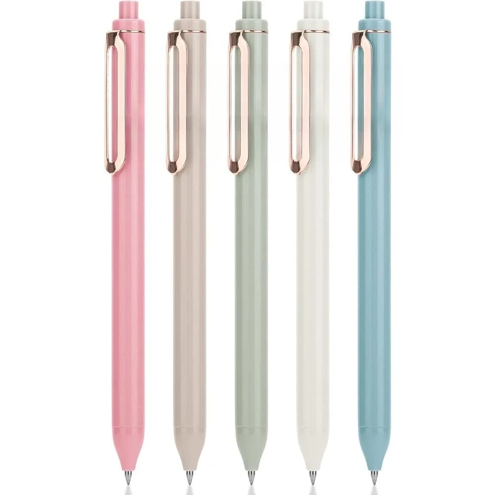 Penne Gel Retrattili Punta Fine 0.5mm Nere Confezione da 5 Corpo Pastello Clip Dorata Asciugatura Rapida per Scrittura e Journaling