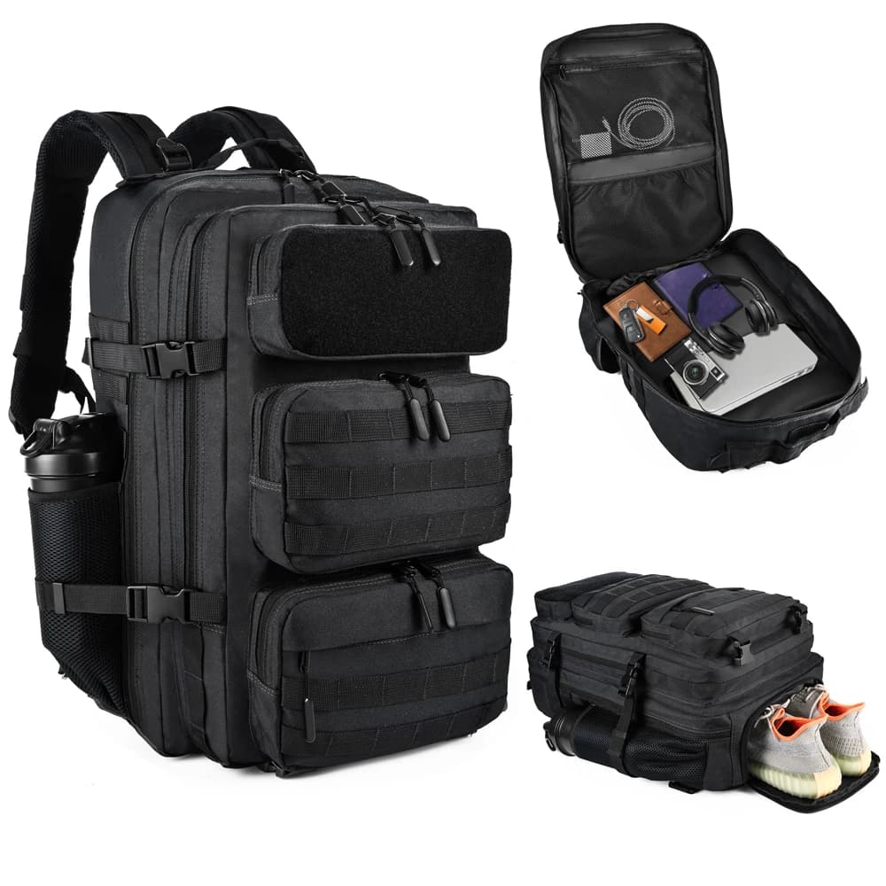 LHI 60L Tactical Backpack Men Spotrs Athlete Gym Business Trip Bag Travel Camping Hiking Rucksack with Shoe Compartment