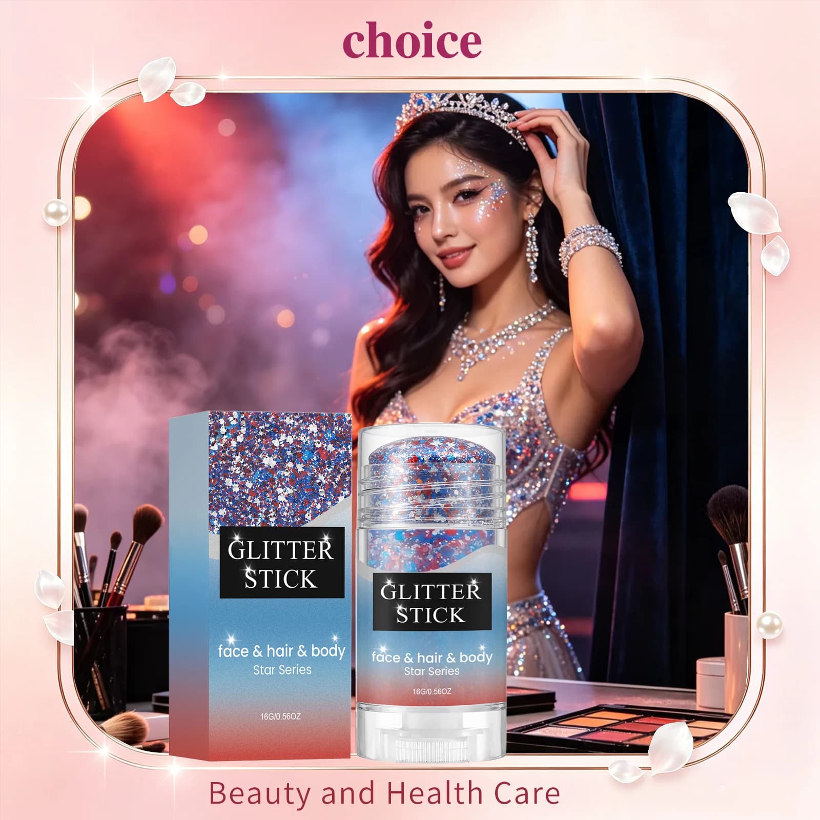Red White And Blue Glitter Stick Waterproof Party Body Sparkling Sequins Festival Cosmetic Smooth Texture Highlight Makeup Stick