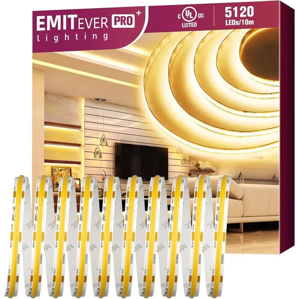 Premium High Density 3000K Warm White LED Strip Light, 360+ Lumens/ft, 5120 LEDs/Roll, 90+ CRI, UL Listed, 5-Year Warranty (Powe