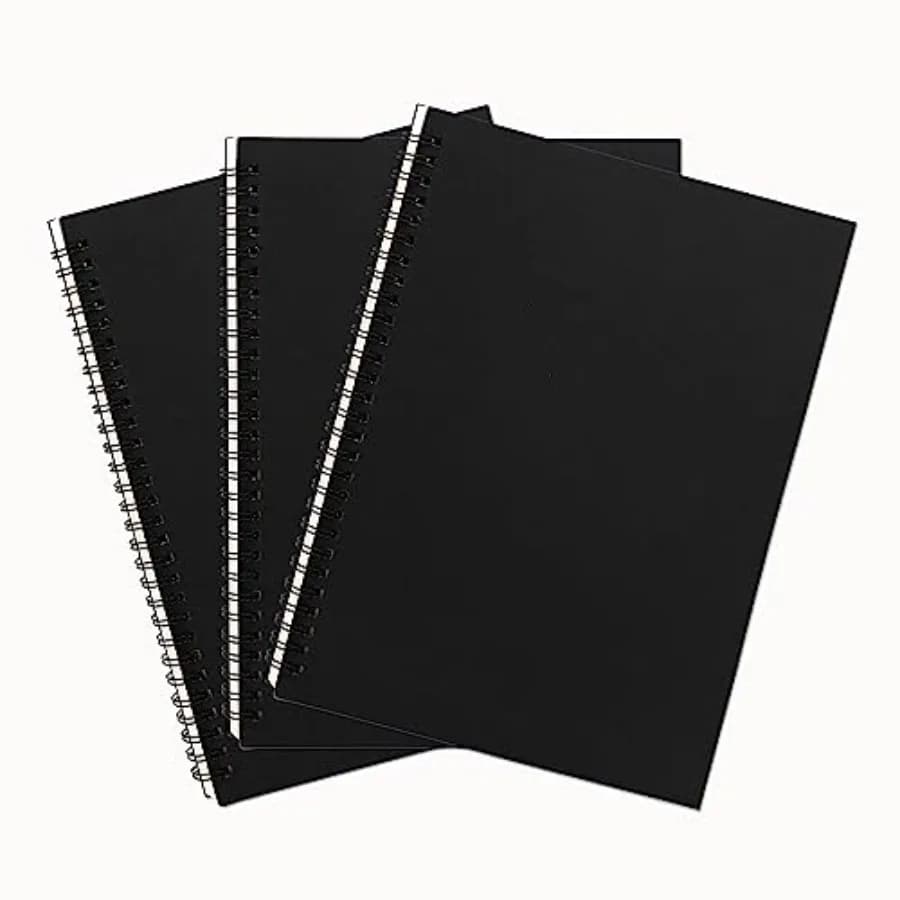 10 inch x 7.5 inch, 100GSM, Blank Spiral Notebook, 3-Pack, Soft Cover, Sketch book, 120 Pages/ 60 Sheets, Black