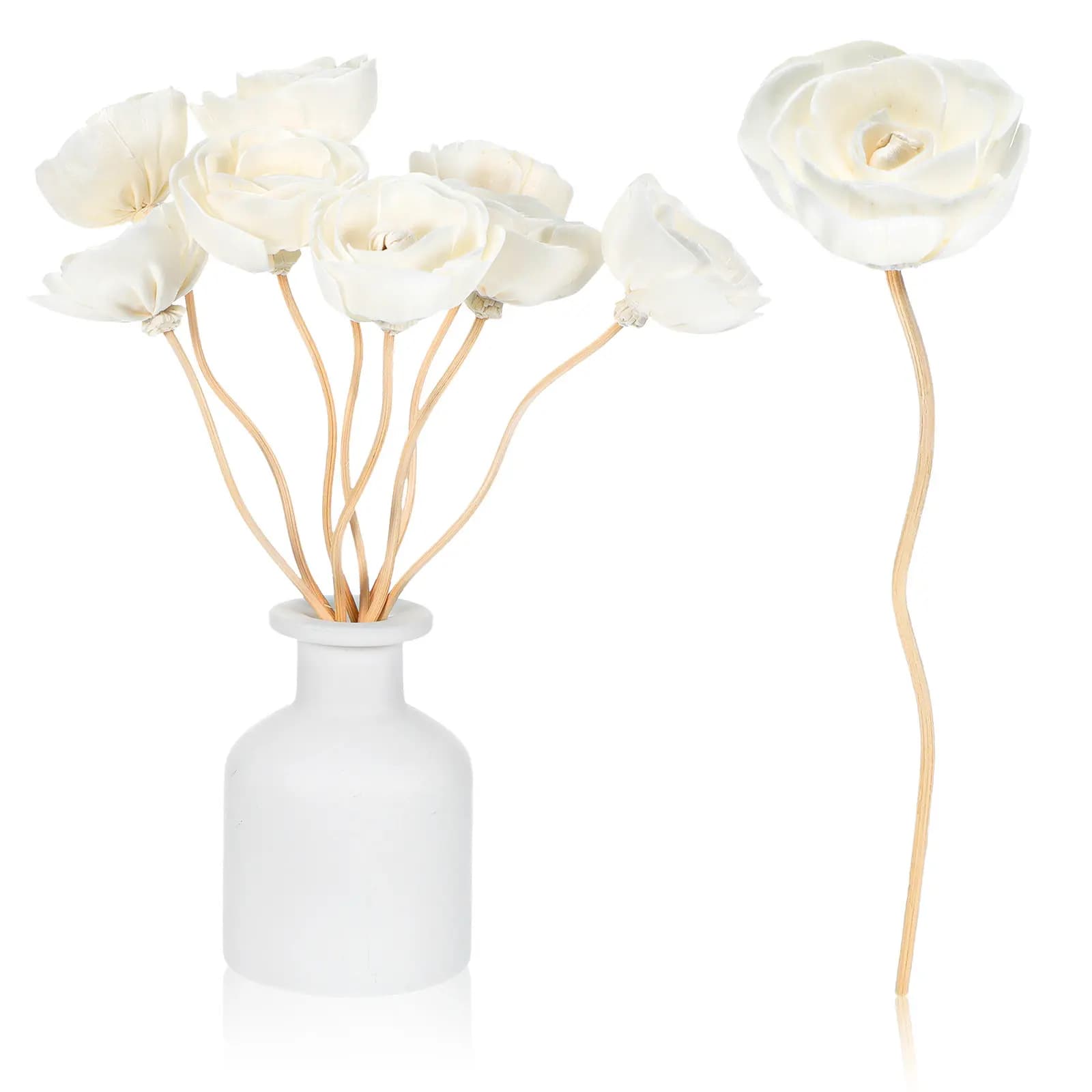 Set di 8 Bastoncini Diffusori con Design Floreale in Legno e Rattan per Aromaterapia, Diffusione di Oli Essenziali e Decorazione Casa