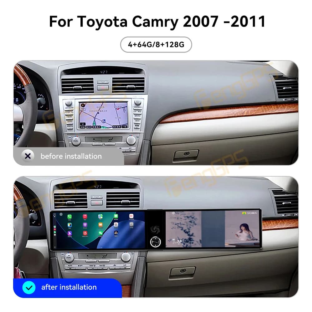 Dual Screen 12.3" Android 13 CarPlay Car Radio For Toyota Camry 2007-2011 Touch Screen Multimedia Player Navigation Head Unit