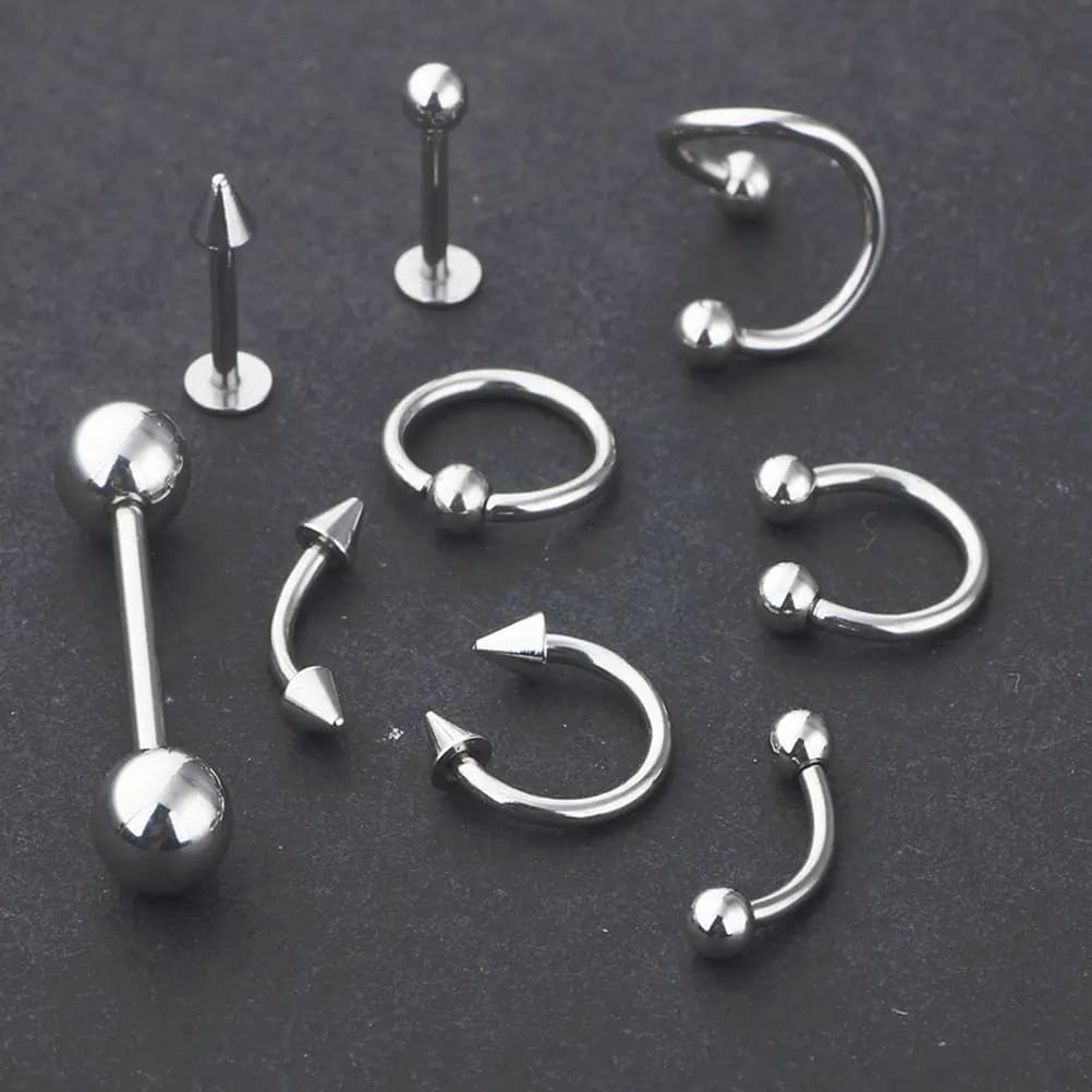 Set Combinato di 120 Pezzi di Gioielli per Piercing in Acciaio Inossidabile, Anelli e Chiodi Argentati per Ombelico, Lingua, Naso, Sopracciglia