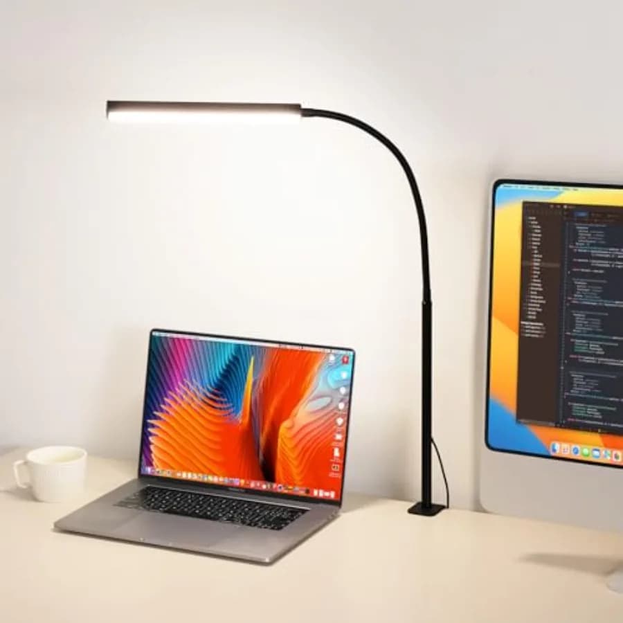 LED Desk Lamp for Office Home, Adjustable Flexible Eye-Caring Desk Light with, 5 Modes 10 Brightness Adjustment, USB Adapter De