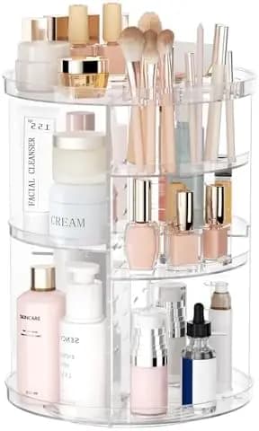 Organizzatore Girevole per Trucchi con 8 Livelli Regolabili e Porta Pennelli - Carosello Multifunzione per Prodotti Skincare