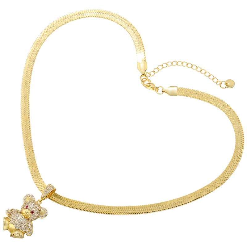 ZHUKOU Collane da donna in acciaio inossidabile da 5 mm Simpatico mini orso con ciondoli collane regolabili Collane estive catene all'ingrosso VL324