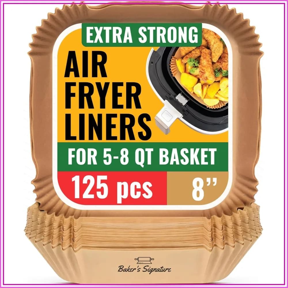 125Pcs Air Fryer Paper Liners, 8" Square, Non-Stick & Oil-Proof for Easy Cleanup, Fits 5-8 qt Baskets
