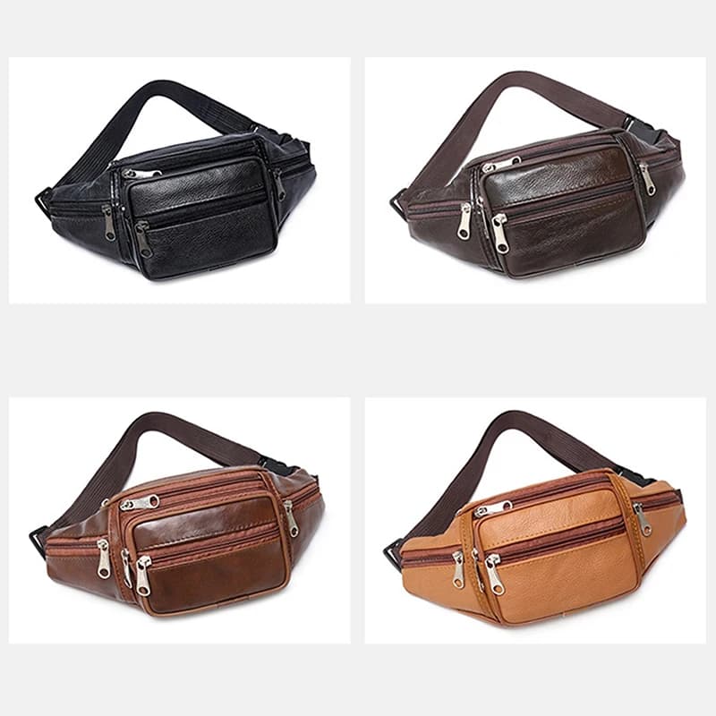 Men Adjustable Pu Leather Waist Pack Belt Bag Multi Pocket Fanny Pack Luxury Small Shoulder Crossbody Bags