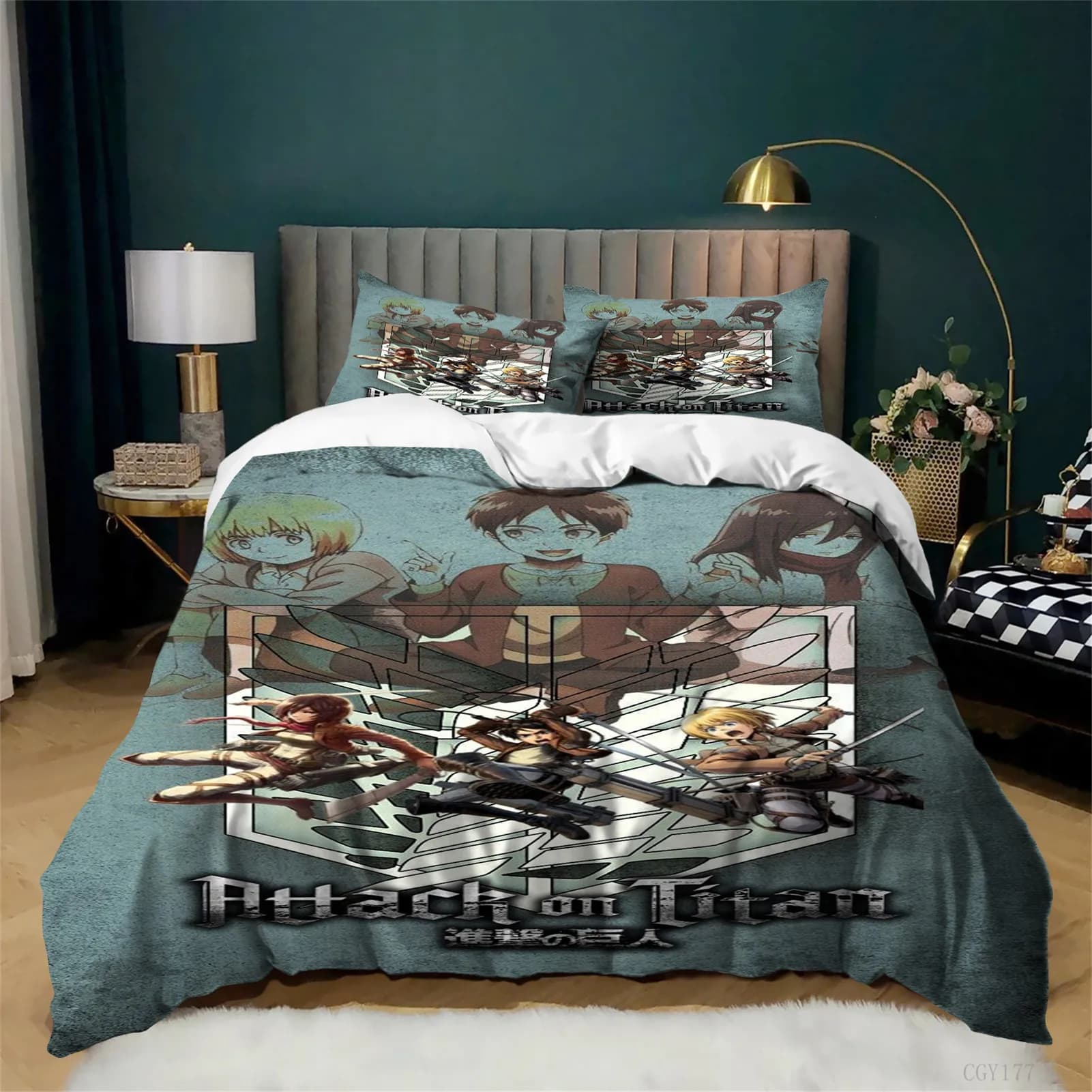 Set di Biancheria da Letto At-tack on Tita-n 3 Pezzi, Copripiumino Anime Ultra Morbido e Leggero con Federe
