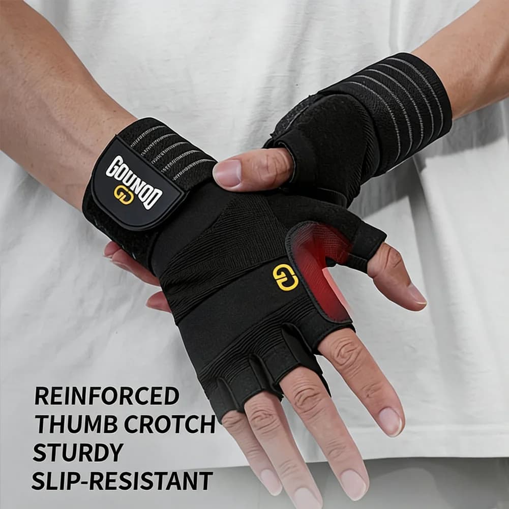 1 pair of weight lifting gloves - Top reinforced part for thumb, non-slip, adjustable closure with hook and ring, sport and bodybuilding