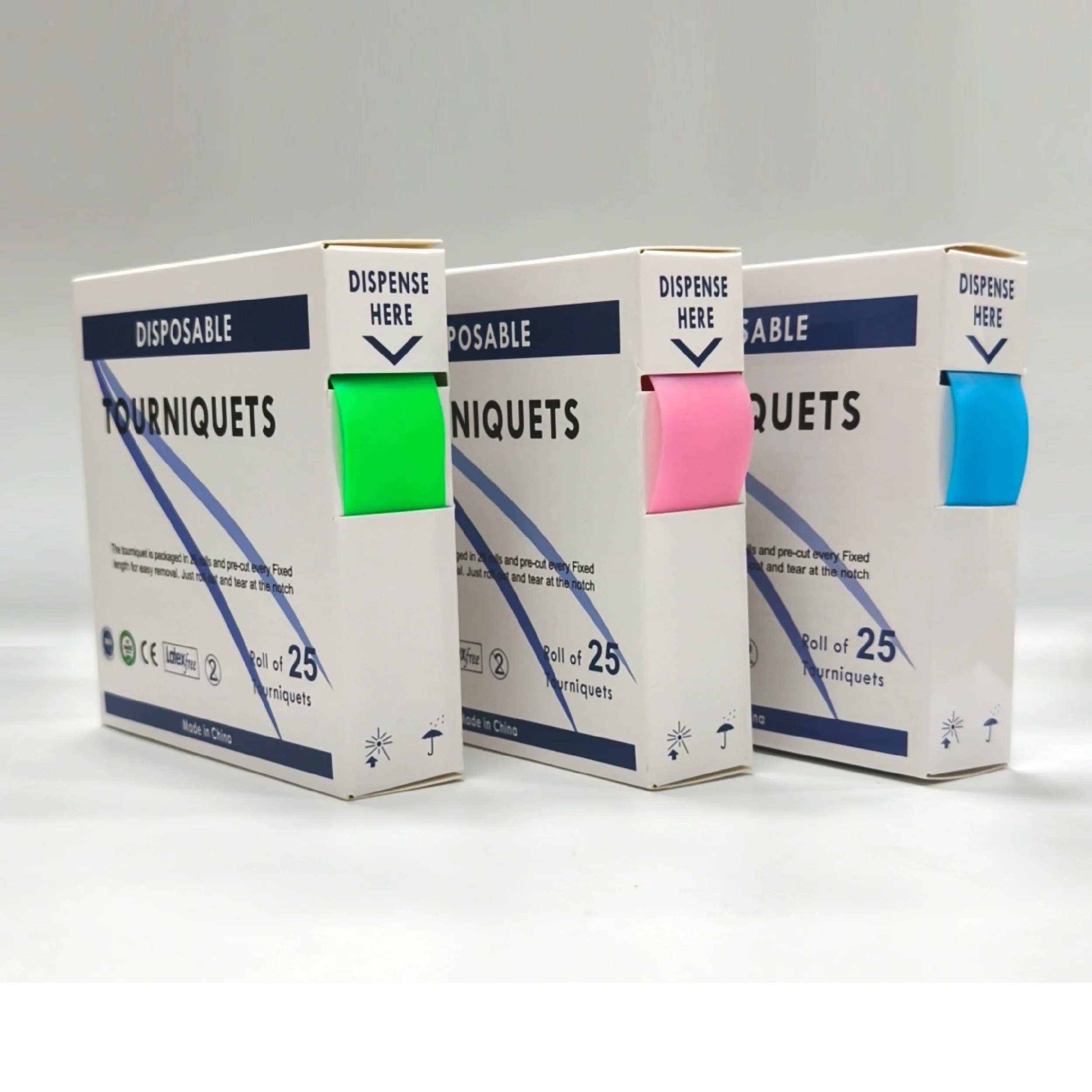 25pcs/box First-Aid Disposable TPE Tourniquets Medical Tourniquet Green/Pink/Blue Necessities Stop Bleeding Strap 1"/2.5cm*45cm