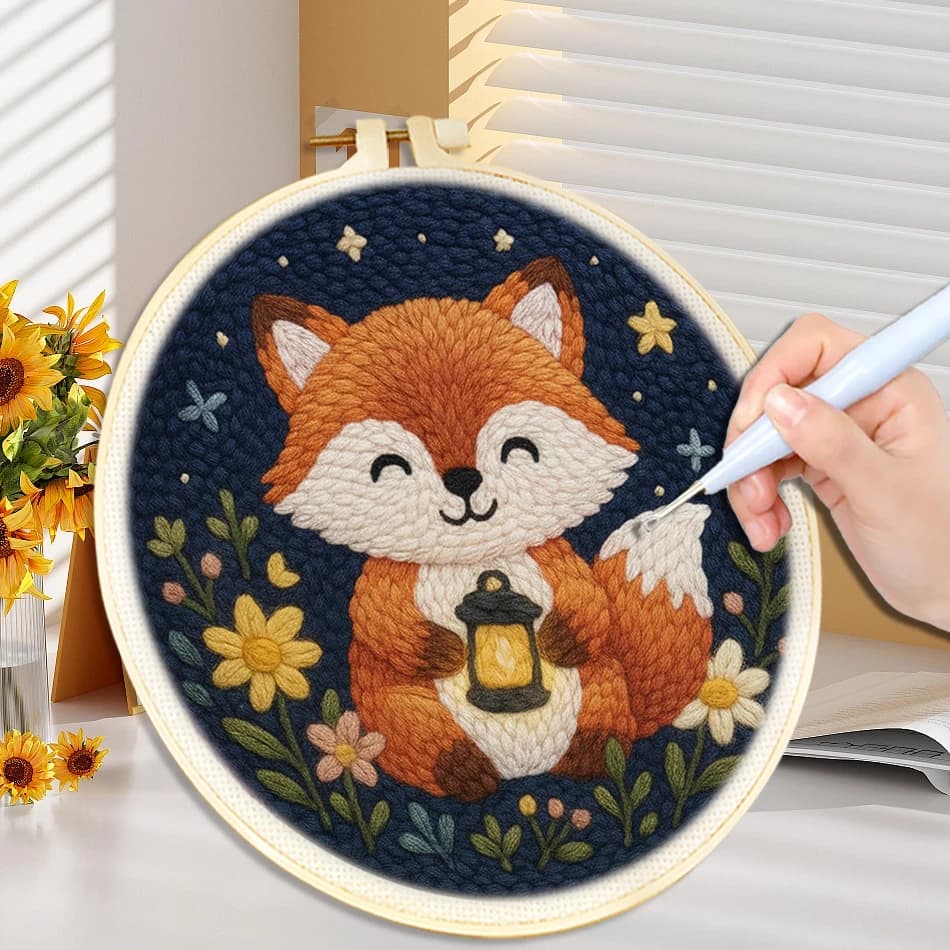 Kit di ricamo a punch needle CHENISTORY, immagine di animali carini, telaio per ricamo, kit punto croce, volpe, artigianato per adulti, regalo fai da te