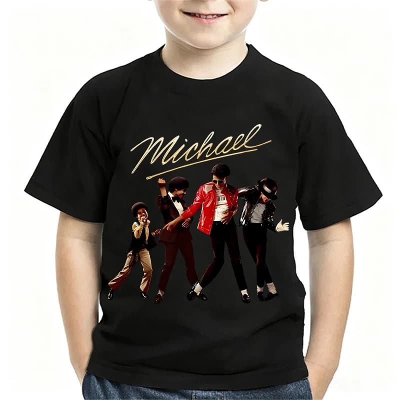 King of Pop Michael Jackson Cute T-shirts for Boys Girls Anime Cartoon Printed Short-sleeved Top Children Summer Sports Tees