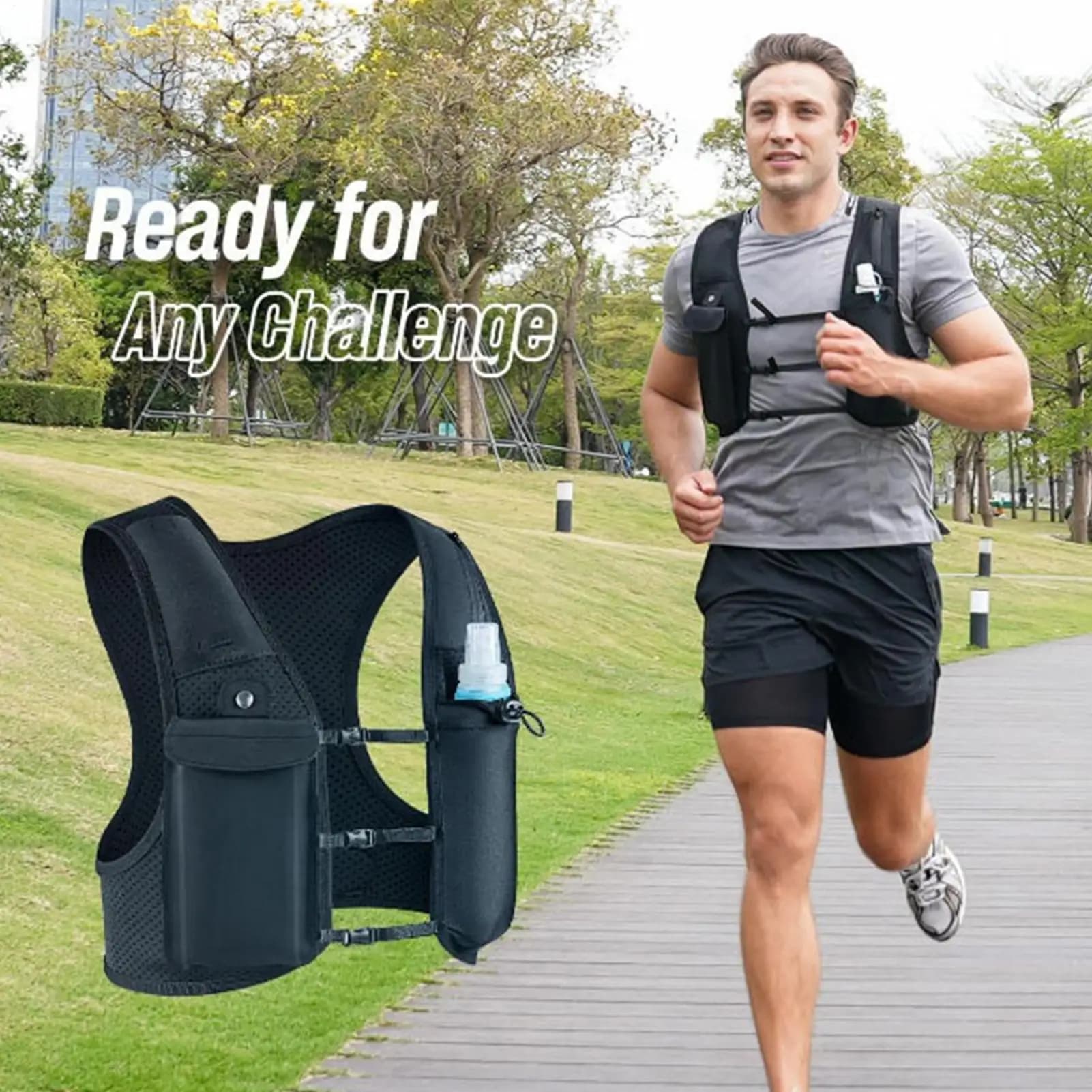 Running Vest Reflective Hydration Backpack with 500ml Soft Flask Cycling Water Bottle Backpack for Men Women Runners Campers
