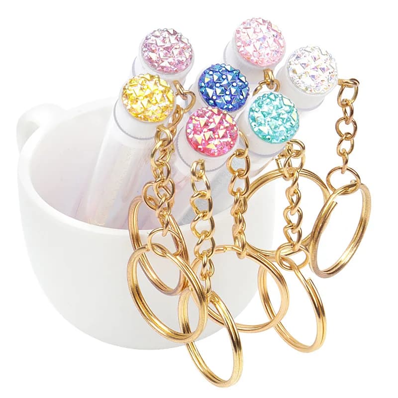 5pcs Reusable Eyelash Brush Tubes With Gold Keychain Sparkling Lash Mascara Wands In Tubes Container Lash Spoolies Comb Brushes