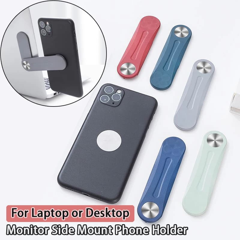 Laptop or Desktop Monitor Side Mount Phone Holder Slim Portable Foldable Smartphone Stand Computer Monitor Expansion Bracket