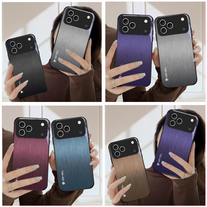 Minimally brushed metal For iPhone 17 Pro Max 16E 15 Plus 14 Pro 13 12mini 11 Air XS Max 5 6 7 8Plus SE Black Glass Phone Case