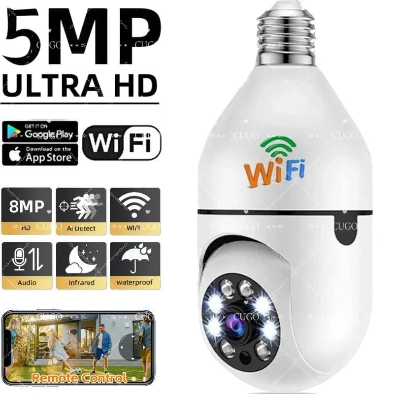 5MP E27 Lampadina Wifi Telecamera di sorveglianza Visione notturna Tracciamento umano automatico Zoom digitale 4X Video Monitor di sicurezza domestica intelligente