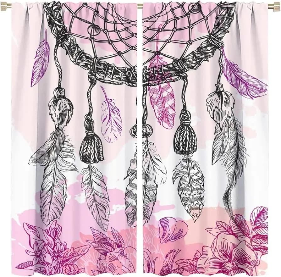 Boho Dream Catcher Curtains for Bedroom Dreamcatcher Blackout Curtains Bohemian Style Window Curtains Romantic Window Treatments