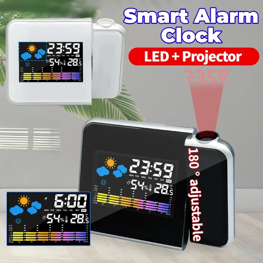Projection watch Digital LED projector with night backlight for the house, living room, bedroom, desk, table, thermometer, hygrometer