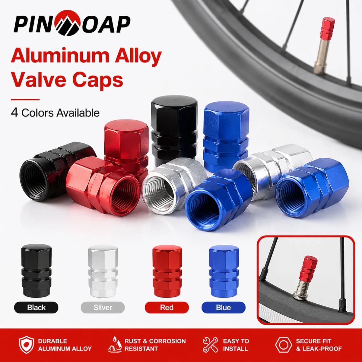 PINMOAP 4/12PCS Hex Valve Stem Caps Car Motorcycle Tire Air Nozzle Covers Aluminum Dustproof Wheel Caps For Auto Bike Suv Truck