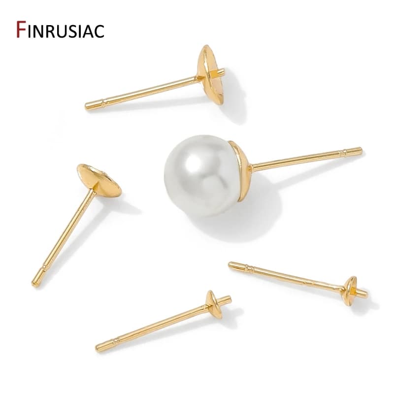 14K Gold Plated Brass Button Earrings Base Earrings with Tray Ear Caps for Accessories for creating DIY earrings of pearls