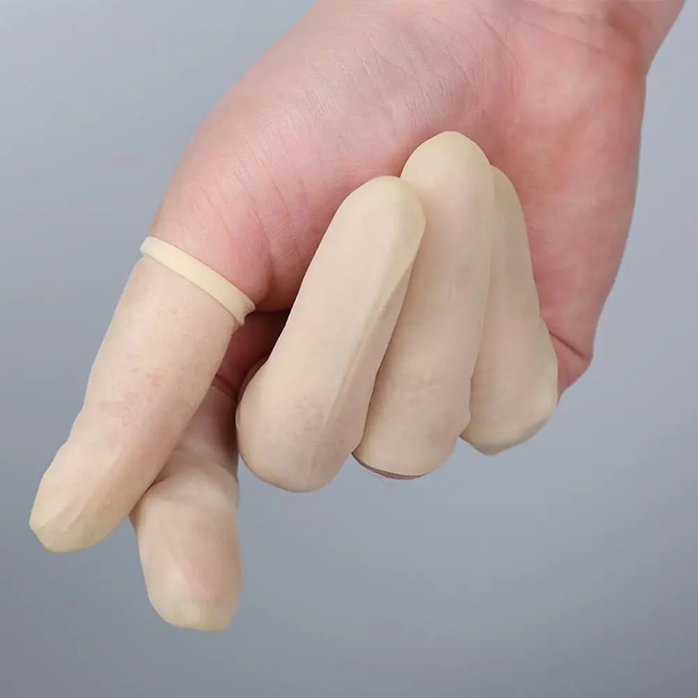 100 Pezzi Accessori per Pulizia, Guanti Protettivi in Lattice Naturale per Nail Art, Copridita in Gomma Bianca