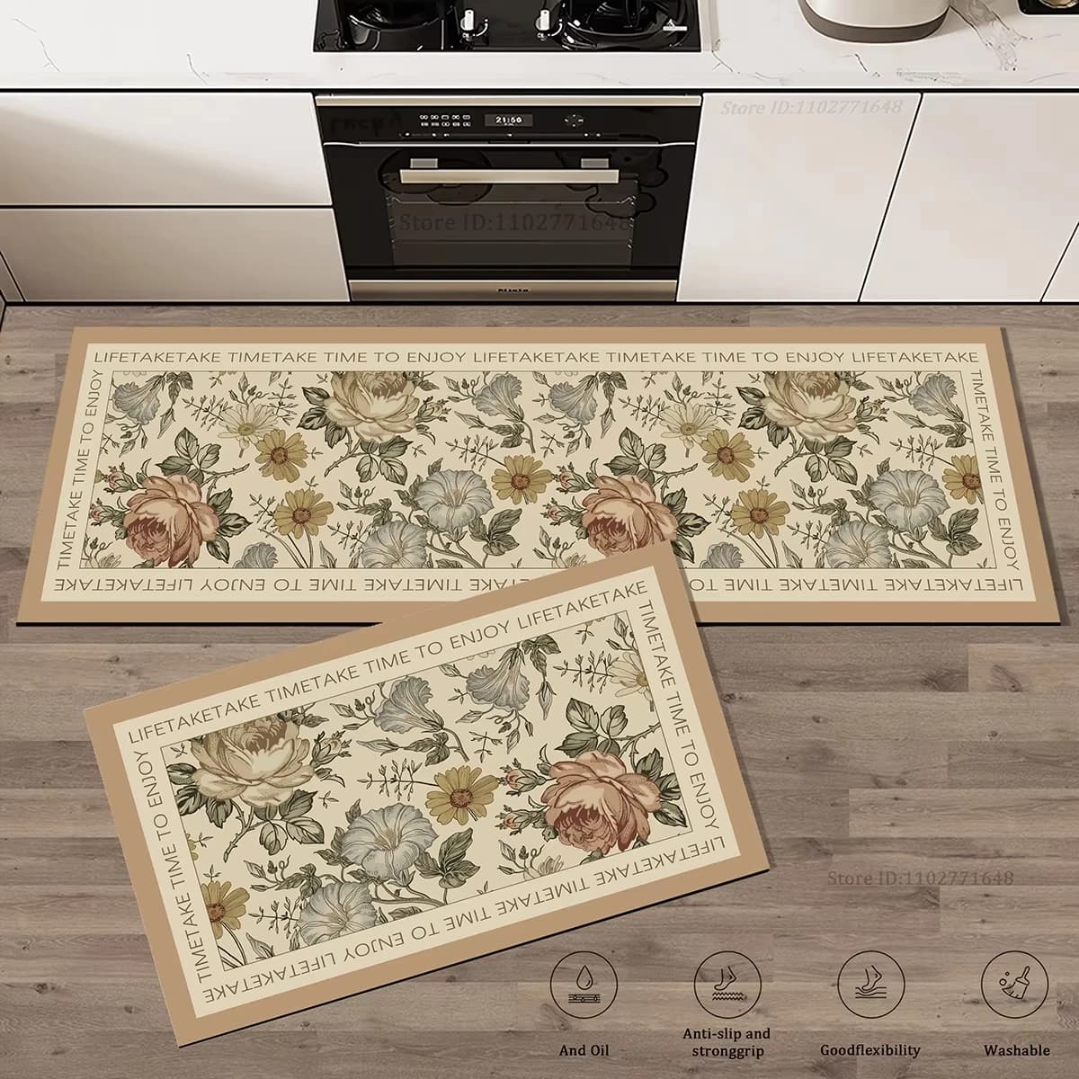 VIKAMA Tappeto assorbente da cucina con motivo floreale Ingresso bagno Zerbino antiscivolo Tappeto Tappetino anti-fatica grande Tappeti lunghi