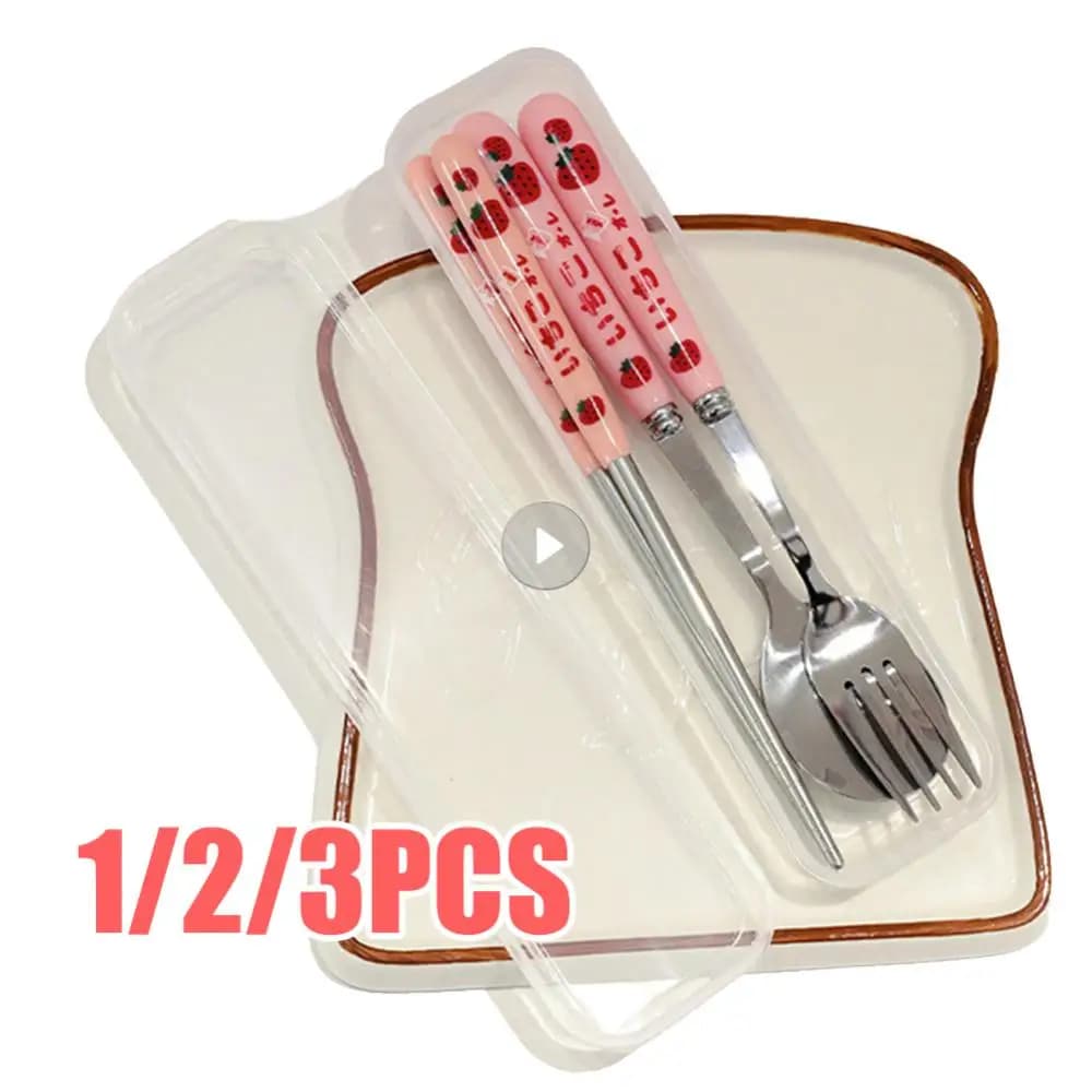 Cucchiaio forchetta bacchette portatile con scatola portaoggetti Set di posate da viaggio in acciaio inossidabile Set di posate da campeggio Confezione regalo