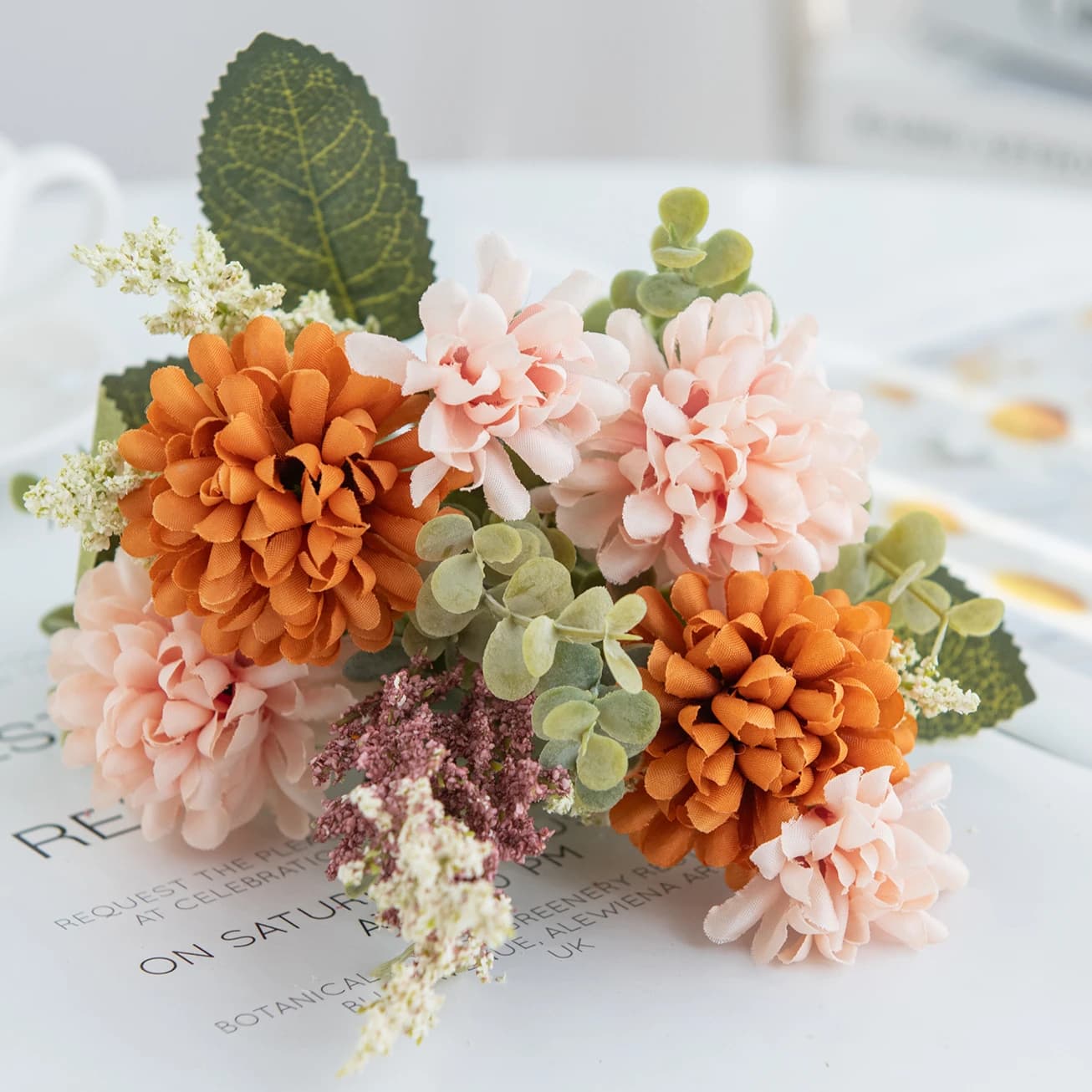 Artificial Flowers Lavender Silk Ball Chrysanthemum Home Room Decor Wedding Crown Centerpiece Plants Fake Wedding Bouquet