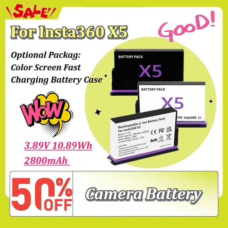 For Insta360 X5 2800mAh 3.89V 10.89Wh Rechargeable Li-ion Battery Replacement Panoramic Action Camera Spare Parts High Capacity